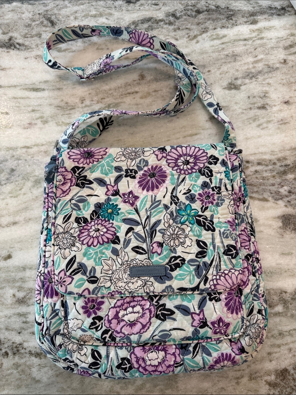 Vera Bradley Hipster Crossbody Penelope Garden Floral Quilted Cotton Long Strap